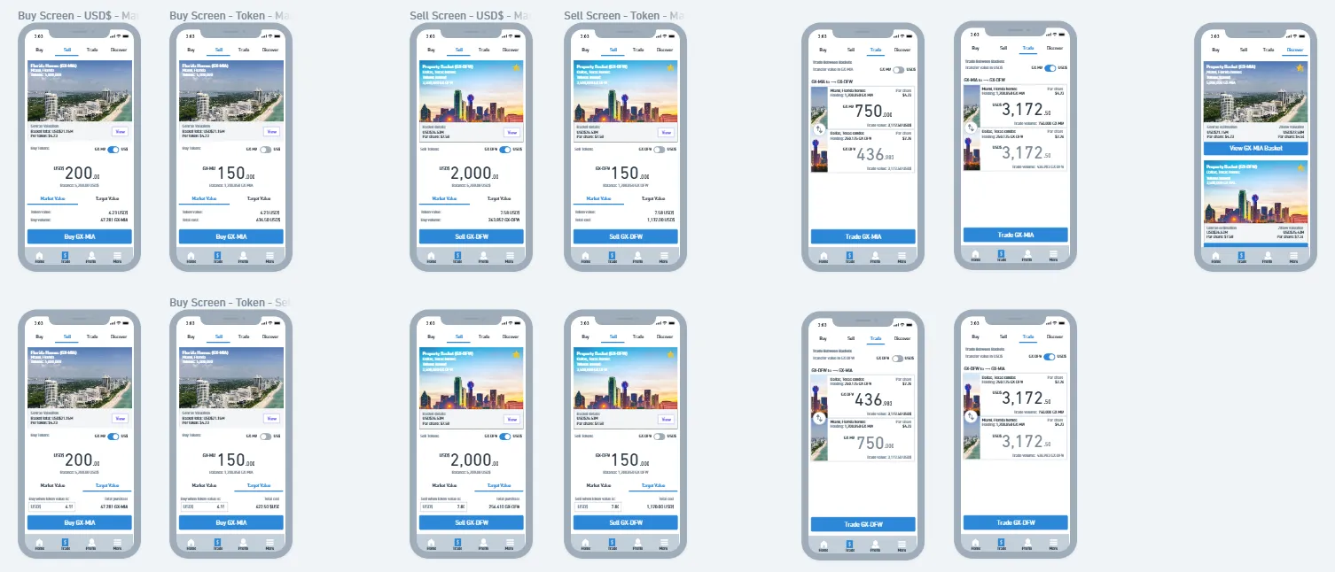Genrae Product Design in Figma showing screens from the Token Trading Desk